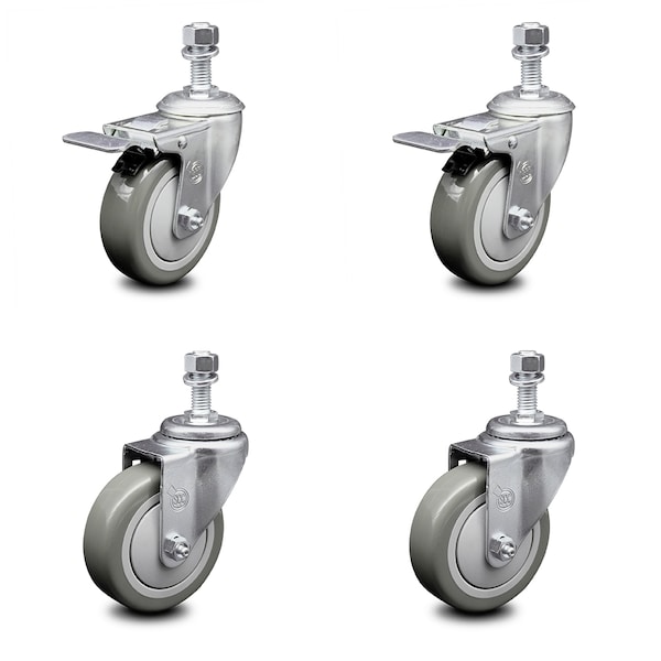 Service Caster 4 Inch Gray Polyurethane Wheel Swivel 1/2 Inch Stem Caster Total Lock Brake, 2PK SCC-TSTTL20S414-PPUB-121315-2-S-2 - main